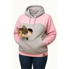 GENERICO - Polerón Porta Mascota color Rosado y Gris talla L