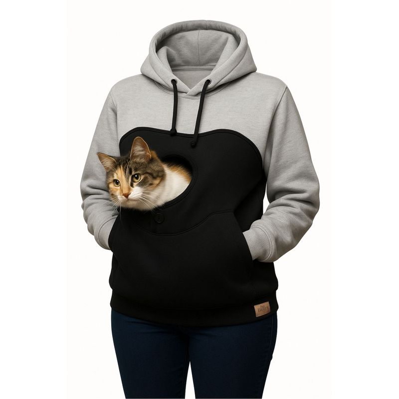 GENERICO - Polerón Porta Mascota color Gris y Negro talla XL