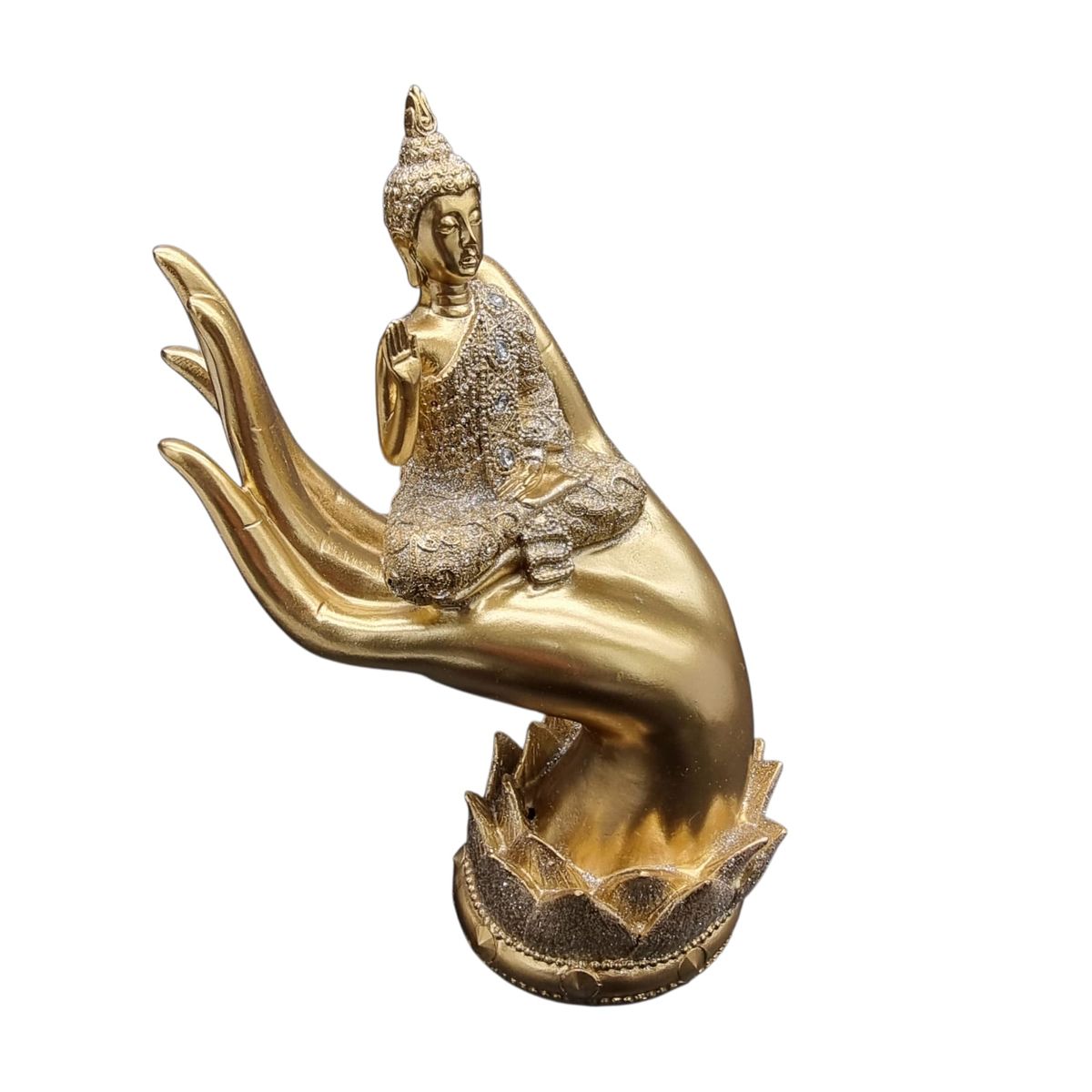 GENERICO - Buda En Mano Flor de Loto Feng Shui Dorado