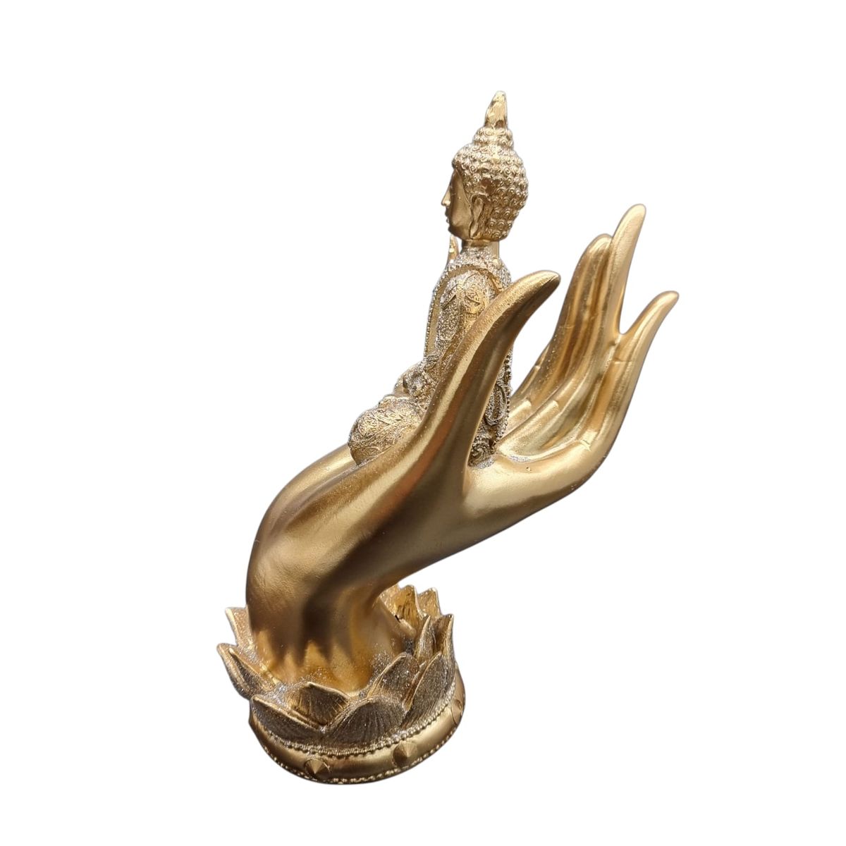 GENERICO - Buda En Mano Flor de Loto Feng Shui Dorado