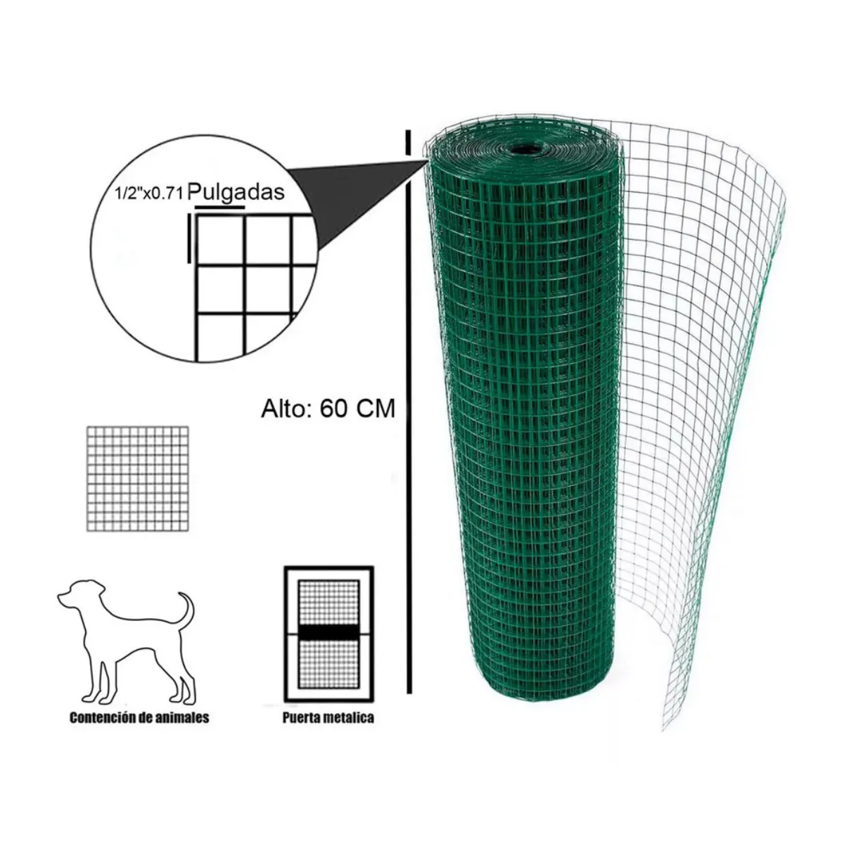 GENERICO - Malla jardin soldada pvc verde 1/2"x1.0mmx0.60mt 10mt CERRAM