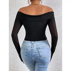 GARSIL - Crop Top Para Mujer - Hombros Descubiertos Y Escote De Manga Larga