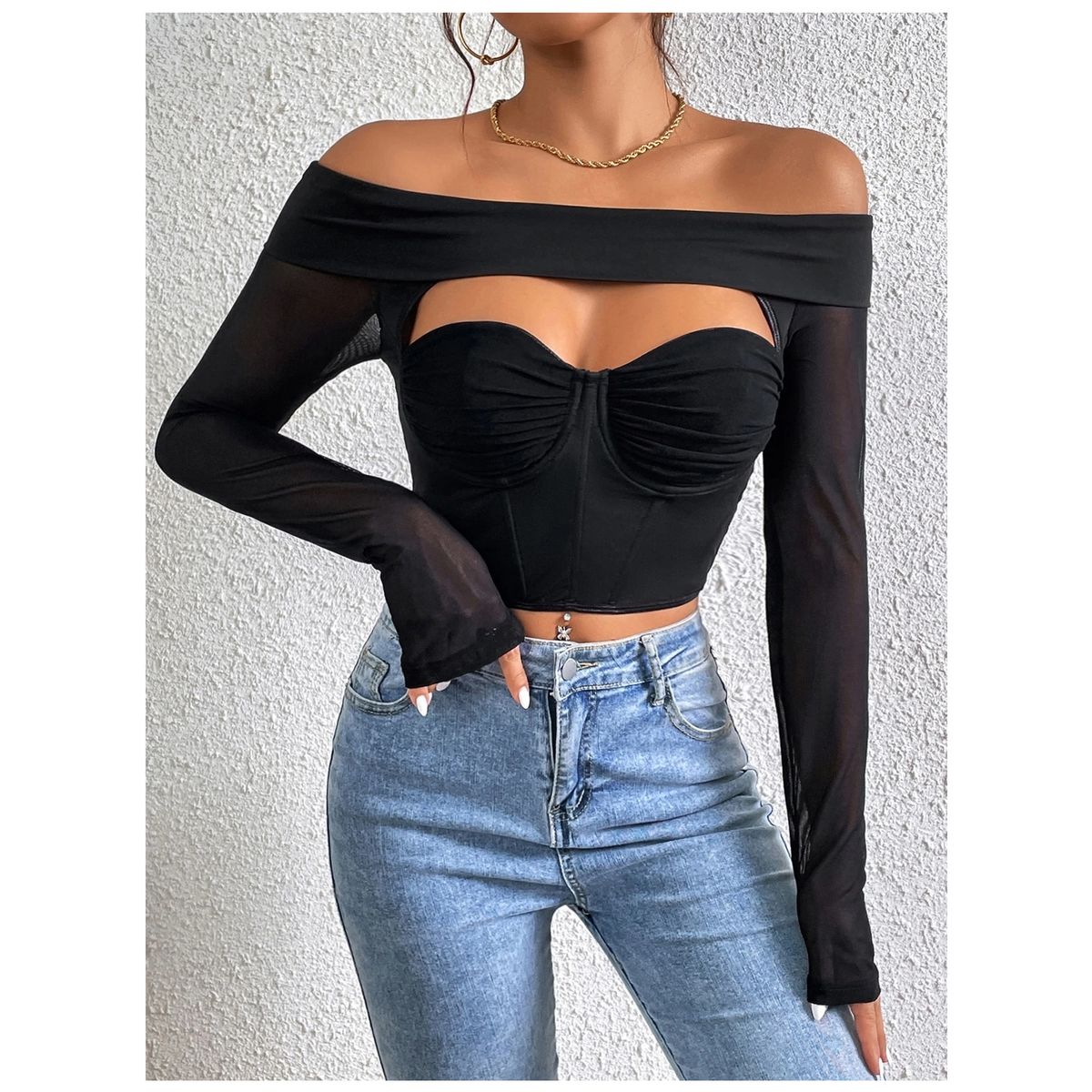 GARSIL - Crop Top Para Mujer - Hombros Descubiertos Y Escote De Manga Larga