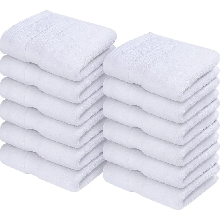Juego De 12 Toallas Faciales 32x32cm Algodon 500g Bano Blanco
