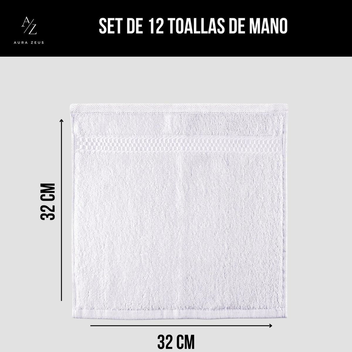 AZ AURAZEUS - Juego De 12 Toallas Faciales 32x32cm Algodon 500g Baño Az Blanco