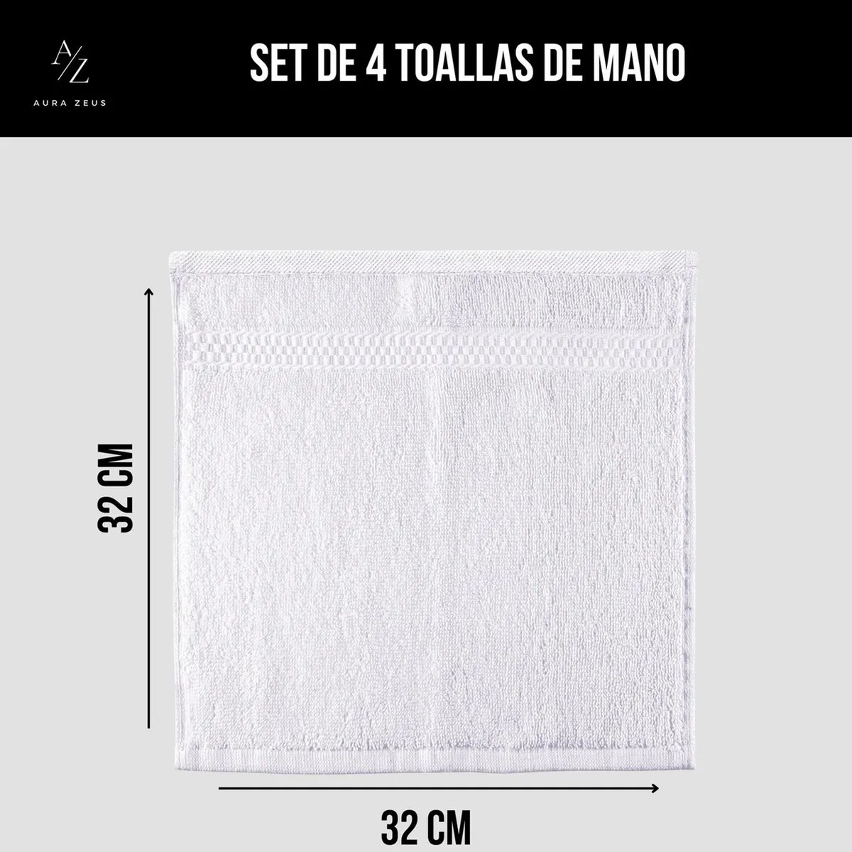 AZ AURAZEUS - Juego De 4 Toallas Faciales 32x32cm Algodon 500g Set Baño Az Blanco