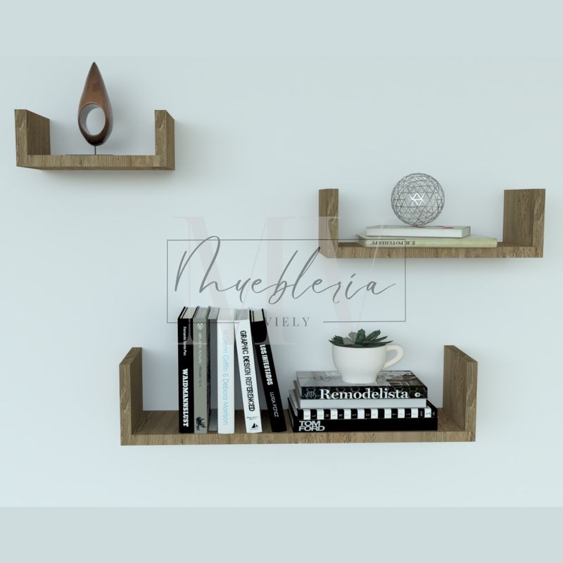 GENERICO - Set 3 Repisas Melamina Roble Madera 50x30x20x12