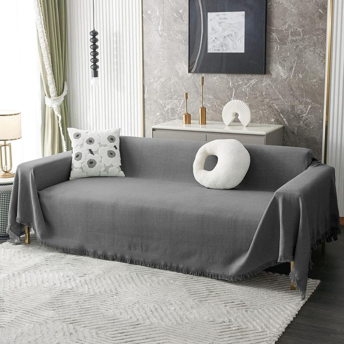 AZ AURAZEUS - Fundas De Sillon A Medida Ajustable Cubre Sofa Az Gris 3 Cuerpos