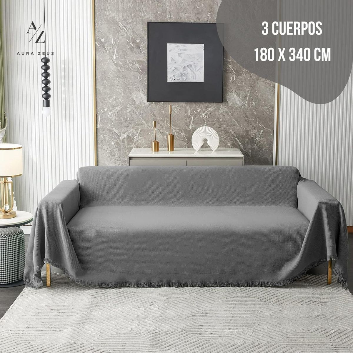 AZ AURAZEUS - Fundas De Sillon A Medida Ajustable Cubre Sofa Az Gris 3 Cuerpos