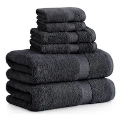 AZ AURAZEUS - Set De 6 Toallas De Baño Algodon 500gr Cuerpo Mano Grande Az Gris