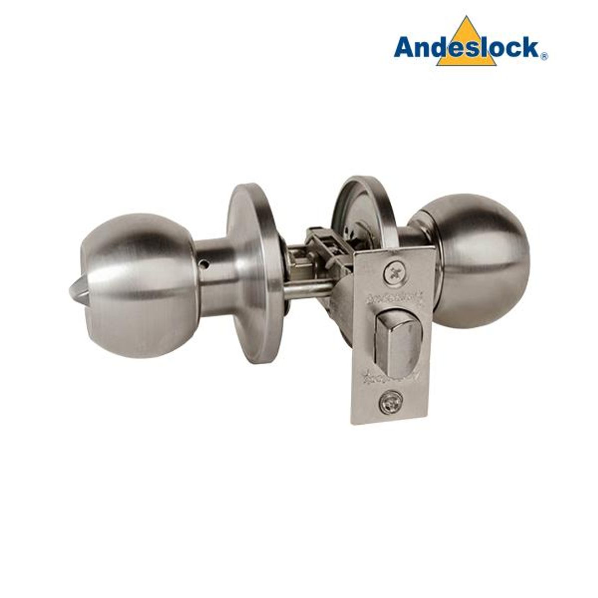 ANDESLOCK - CERRADURA ANDESLOCK POMO-DORMITORIO  BAÑO AA44-ACERO INOXIDABLE