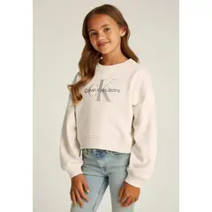 CALVIN KLEIN - Polerón con logo y detalles brillantes para niña Beige