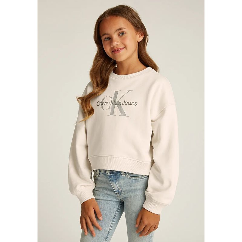 CALVIN KLEIN - Polerón con logo y detalles brillantes para niña Beige Calvin Klein