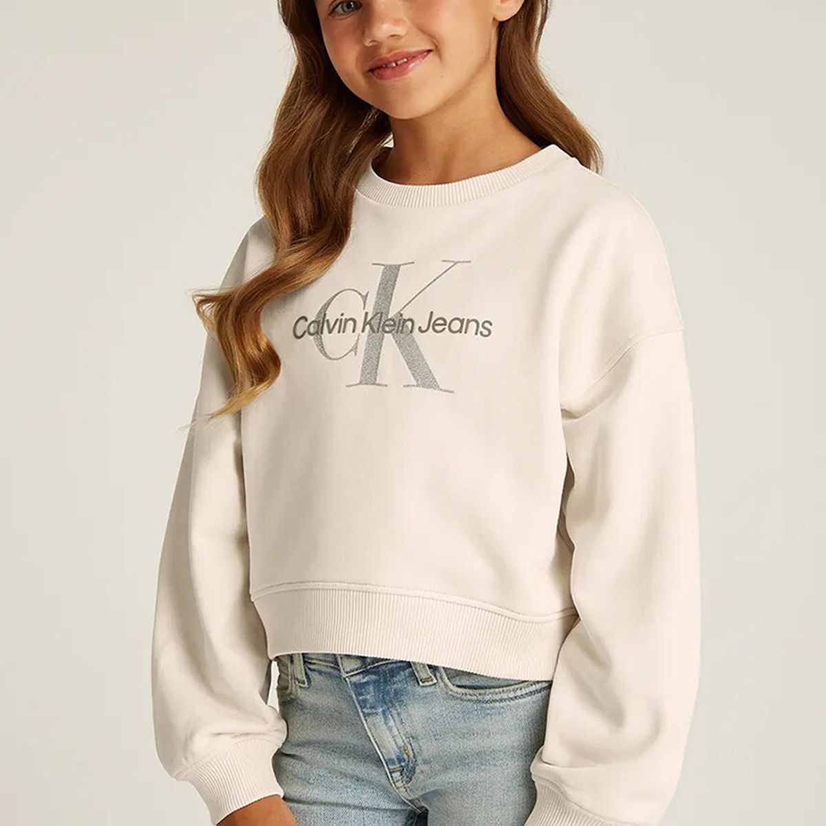 CALVIN KLEIN - Polerón con logo y detalles brillantes para niña Beige Calvin Klein