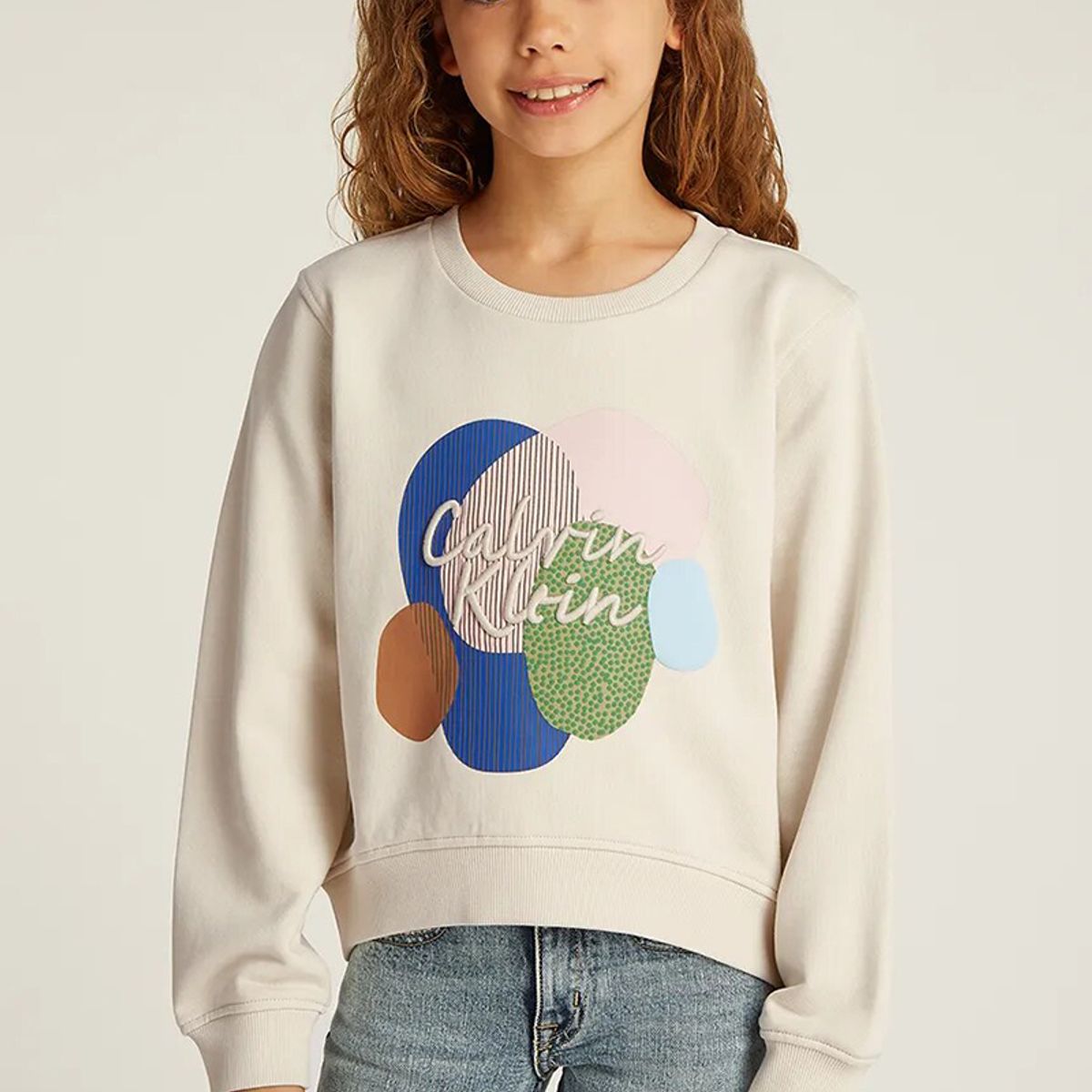 CALVIN KLEIN - Polerón Niña Graphic Beige Calvin Klein