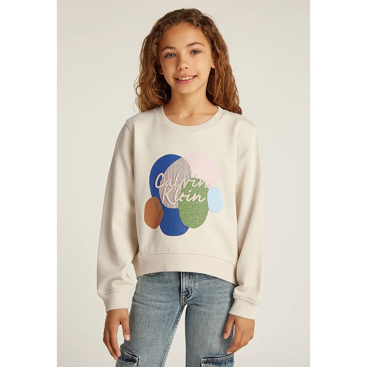 CALVIN KLEIN - Polerón Niña Graphic Beige Calvin Klein