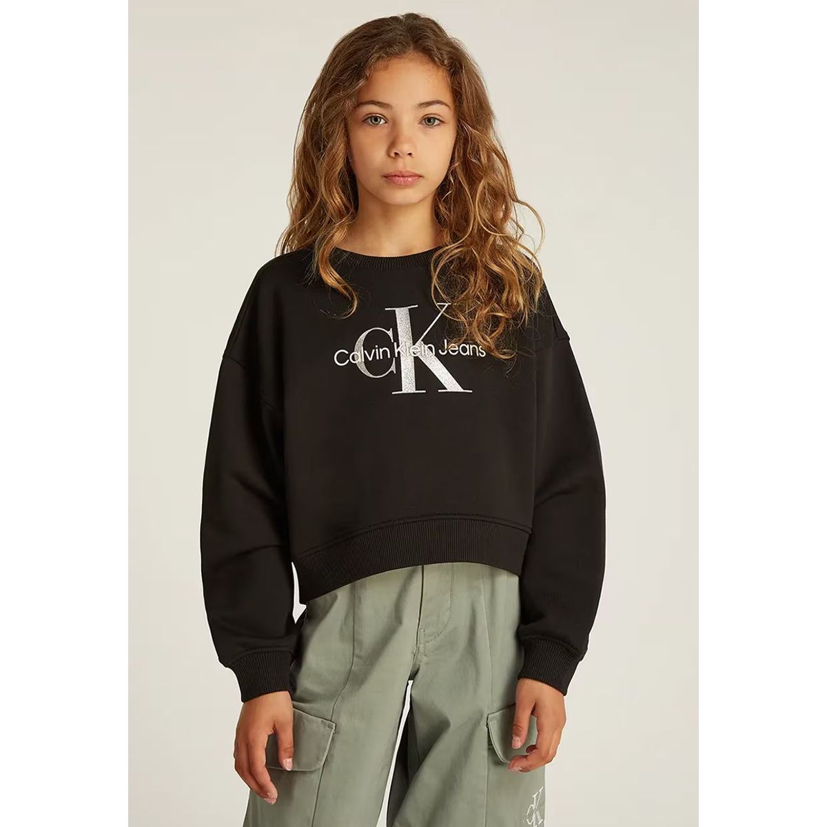 CALVIN KLEIN - Polerón con logo y detalles brillantes para niña Negro Calvin Klein