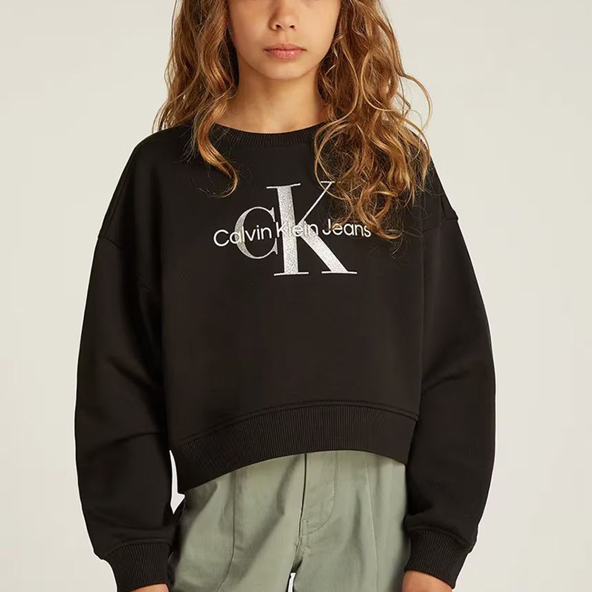 CALVIN KLEIN - Polerón con logo y detalles brillantes para niña Negro Calvin Klein
