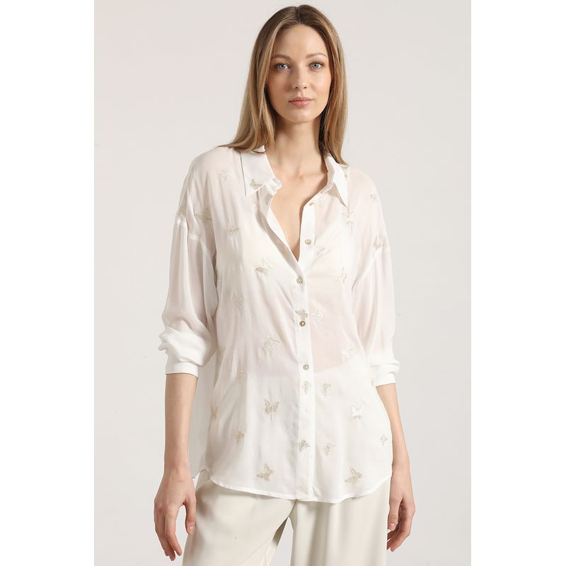 LIOLA - Blusa voile con bordados Liola mujer crudo