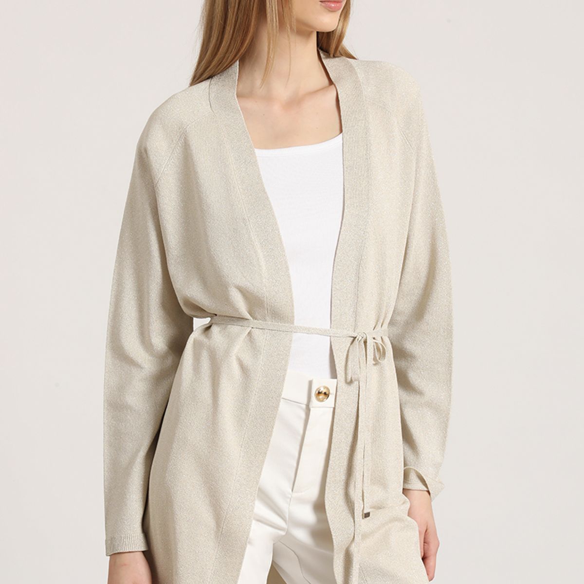 LIOLA - Tapado largo con hilo metalizado Liola mujer beige