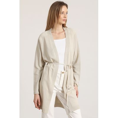 Imagen 2 del producto Tapado largo con hilo metalizado mujer beige