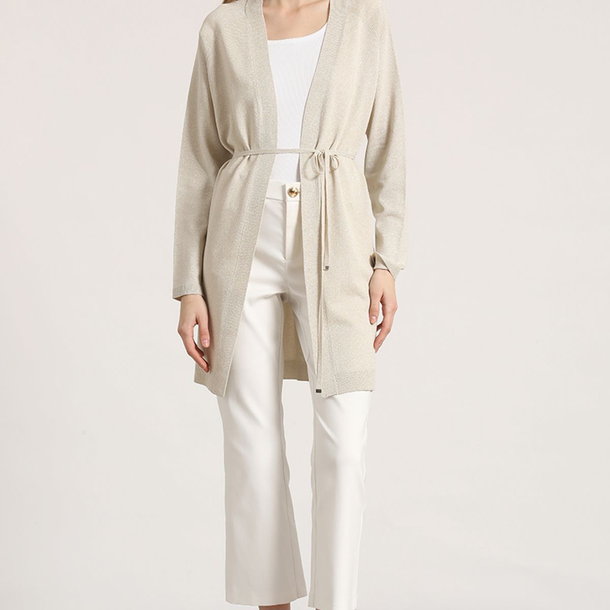 LIOLA - Tapado largo con hilo metalizado Liola mujer beige