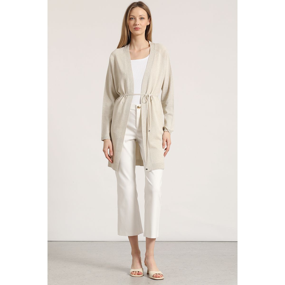 LIOLA - Tapado largo con hilo metalizado Liola mujer beige