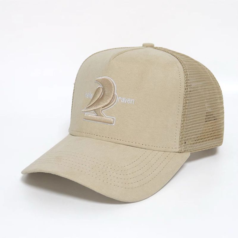 HELLE RAVEN HR - Gorro snapback marca helle raven hr curvo de gamuza beige cuervo