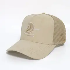 HELLE RAVEN HR - Gorro snapback marca curvo de gamuza beige cuervo
