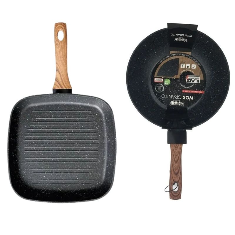 KEEP - Grill Antiadherente 28cm + Wok 28cm Keep Granite Line