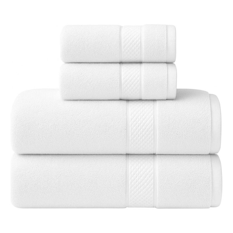 AZ AURAZEUS - Set De 4 Toallas De Baño Algodon 500gr Cuerpo Mano Grande Az Blanco