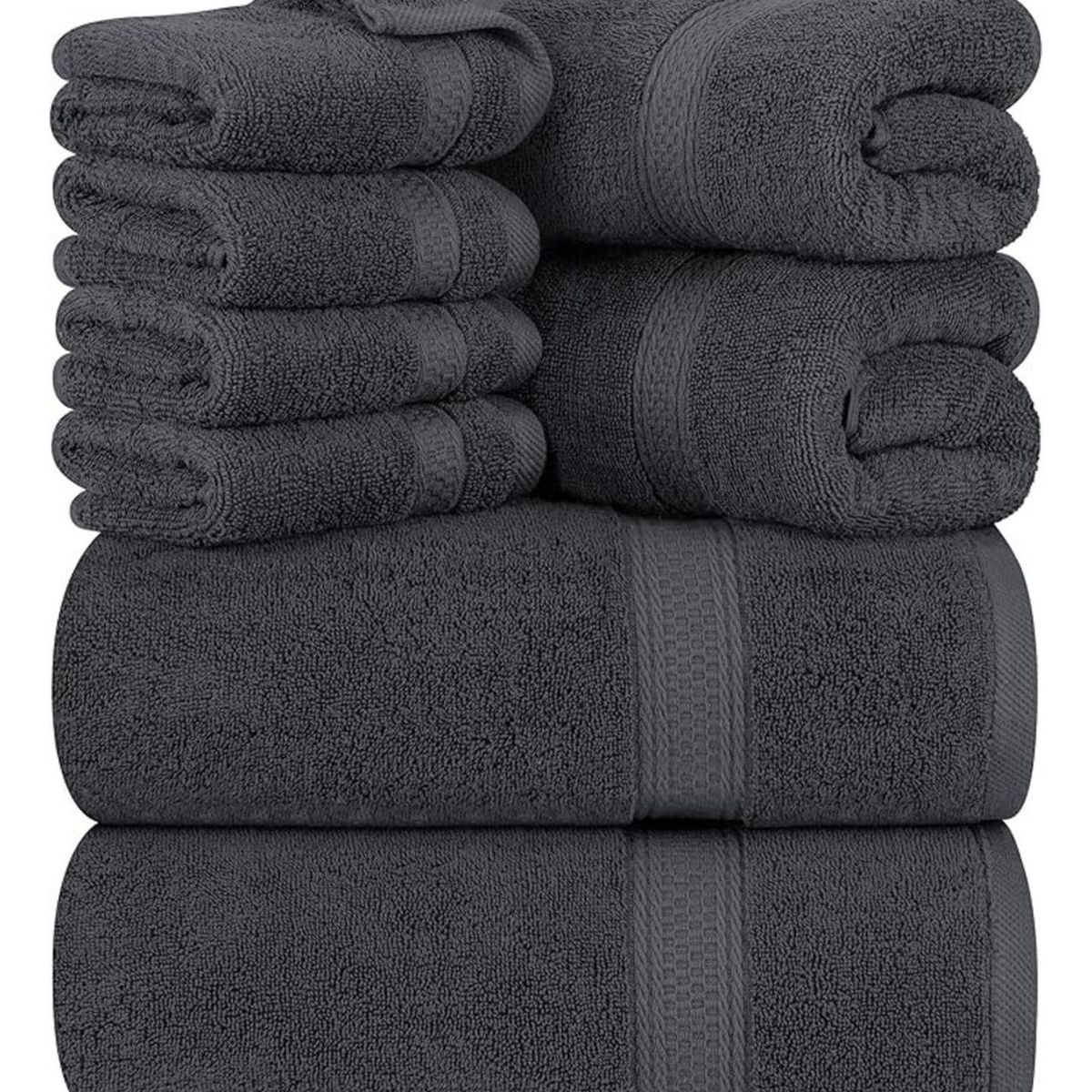 AZ AURAZEUS - Set De 8 Toallas De Baño Algodon 500gr Cuerpo Mano Grande Az Gris