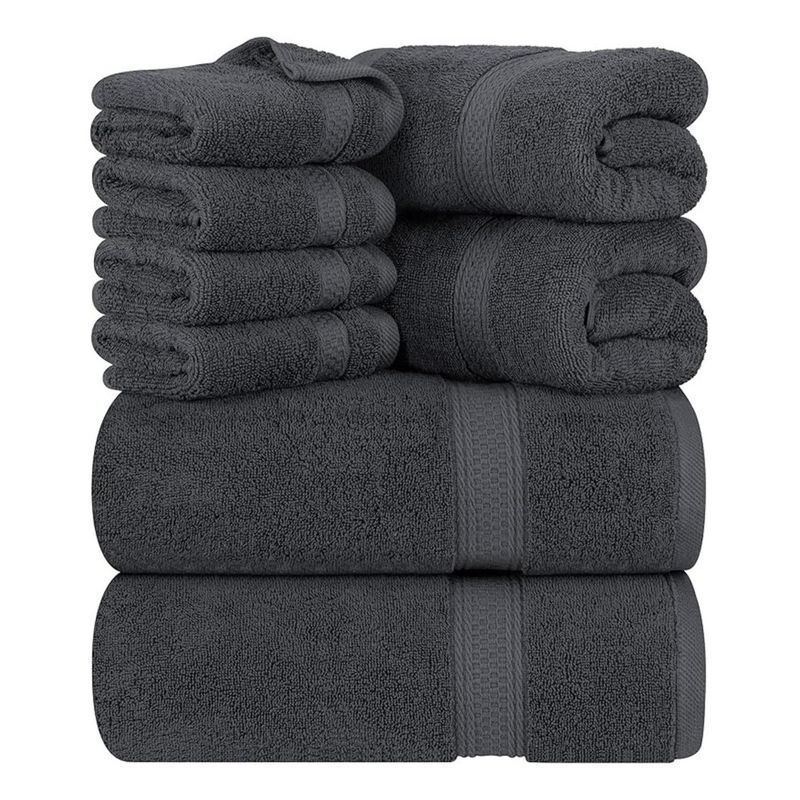 AZ AURAZEUS - Set De 8 Toallas De Baño Algodon 500gr Cuerpo Mano Grande Az Gris