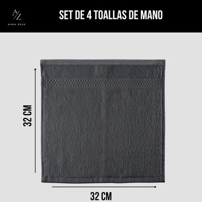Imagen 2 del producto Juego De 4 Toallas Faciales 32x32cm Algodon 500g Set Baño Az Gris