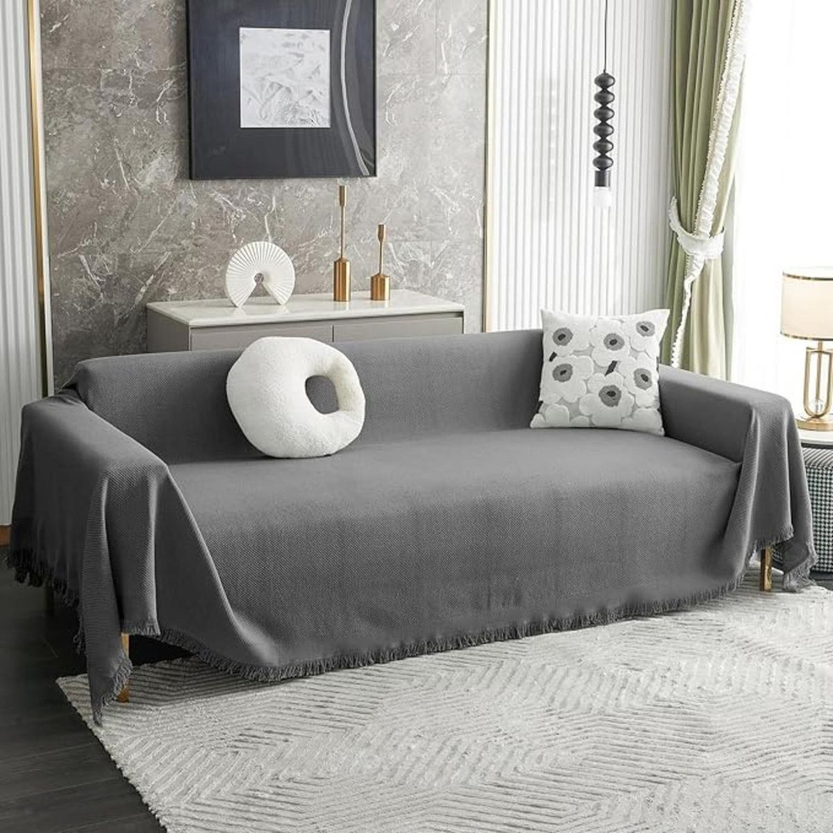 AZ AURAZEUS - Fundas De Sillon A Medida Ajustable Cubre Sofa Az Gris 2 Cuerpos