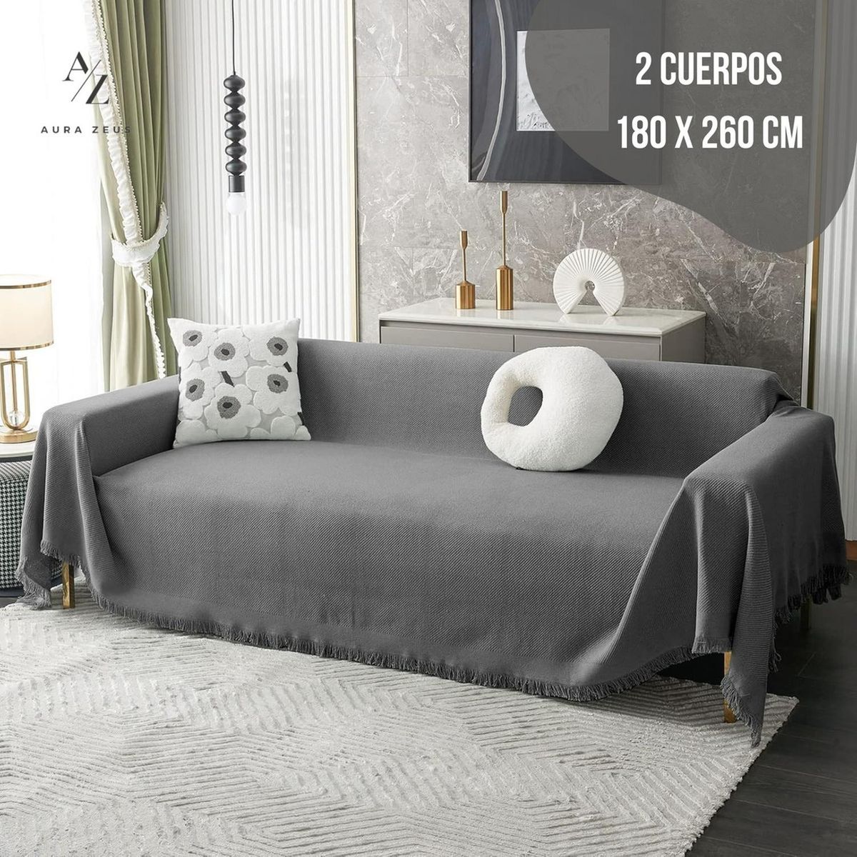 AZ AURAZEUS - Fundas De Sillon A Medida Ajustable Cubre Sofa Az Gris 2 Cuerpos