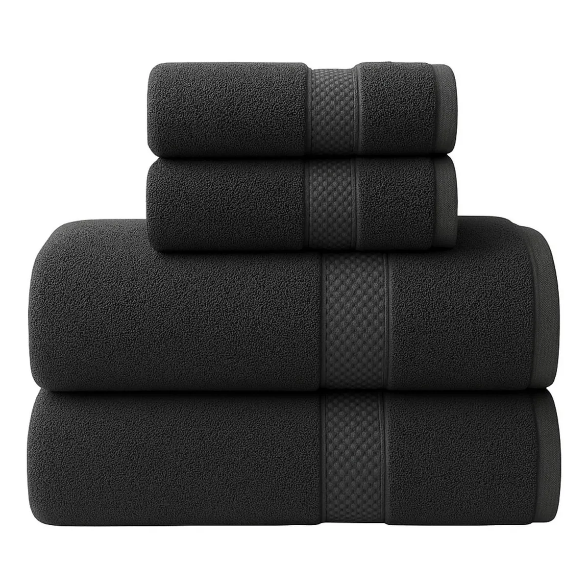 AZ AURAZEUS - Set De 4 Toallas De Baño Algodon 500gr Cuerpo Mano Grande Az Gris