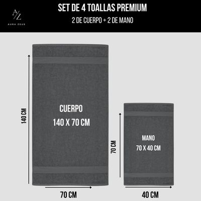 Imagen 2 del producto Set De 4 Toallas De Baño Algodon 500gr Cuerpo Mano Grande Az Gris