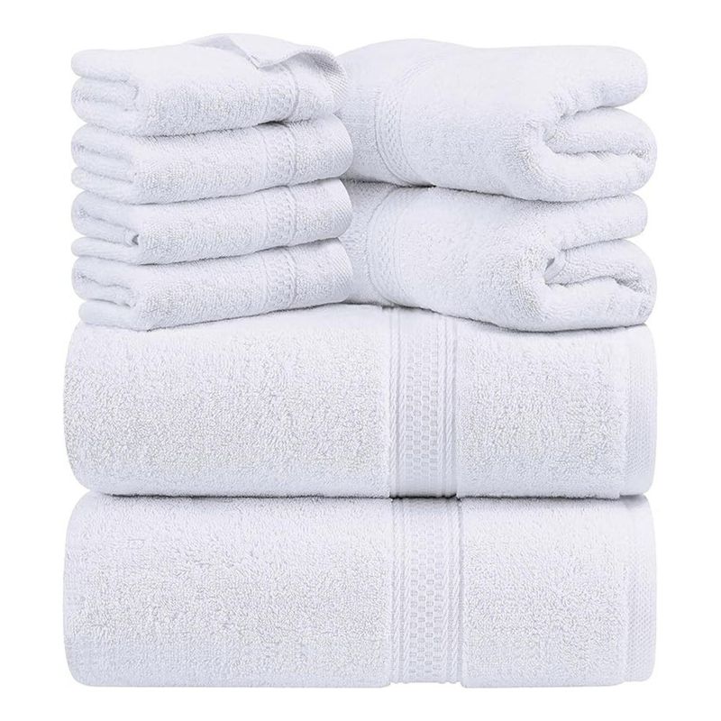 AZ AURAZEUS - Set De 8 Toallas De Baño Algodon 500gr Cuerpo Mano Grande Az Blanco