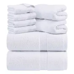 AZ AURAZEUS - Set De 8 Toallas De Baño Algodon 500gr Cuerpo Mano Grande Az Blanco