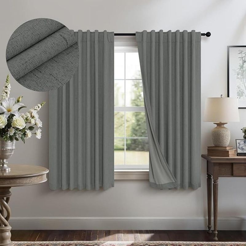 AZ AURAZEUS - Cortina 100% Blackout 2 Paños 160x108 Lino Termica Roller Az Gris