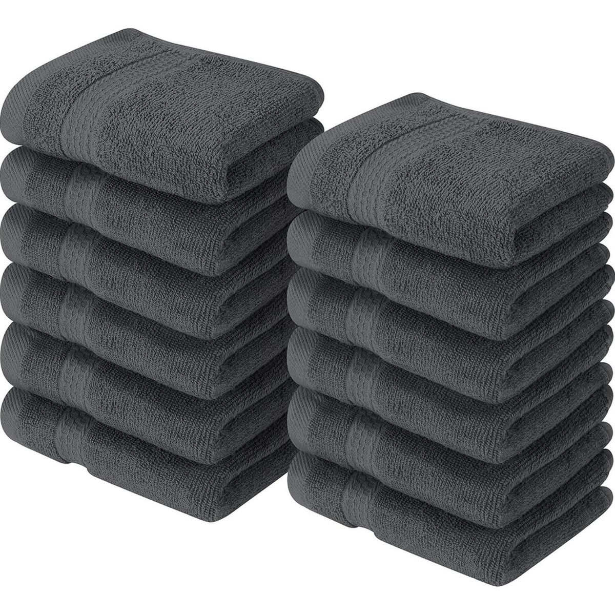 AZ AURAZEUS - Juego De 12 Toallas Faciales 32x32cm Algodon 500g Baño Az Gris Oscuro