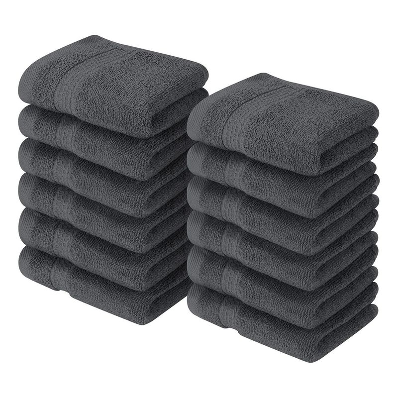 AZ AURAZEUS - Juego De 12 Toallas Faciales 32x32cm Algodon 500g Baño Az Gris Oscuro
