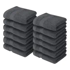 AZ AURAZEUS - Juego De 12 Toallas Faciales 32x32cm Algodon 500g Baño Az Gris Oscuro