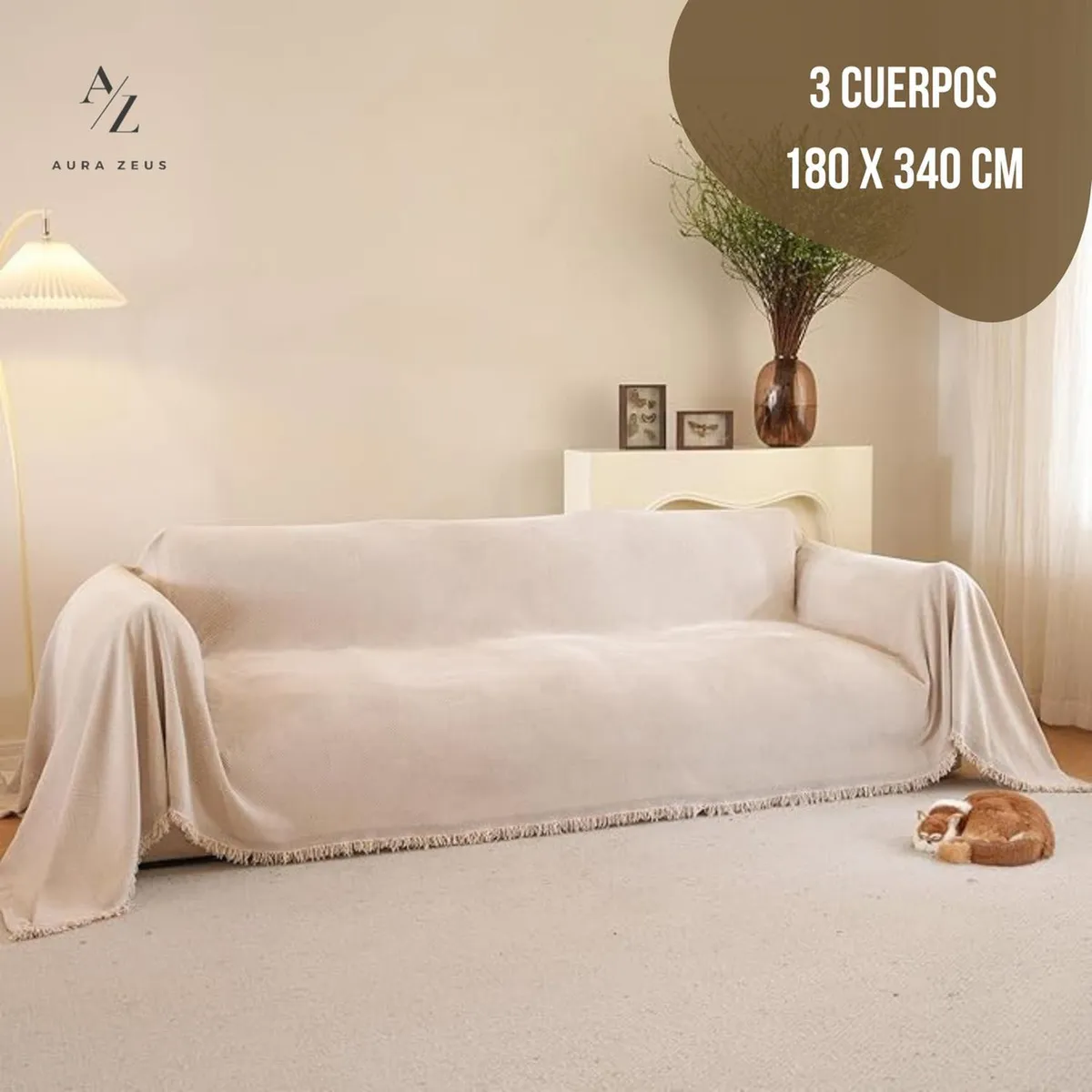 AZ AURAZEUS - Fundas De Sillon A Medida Ajustable Cubre Sofa Az Beige 3 Cuerpos