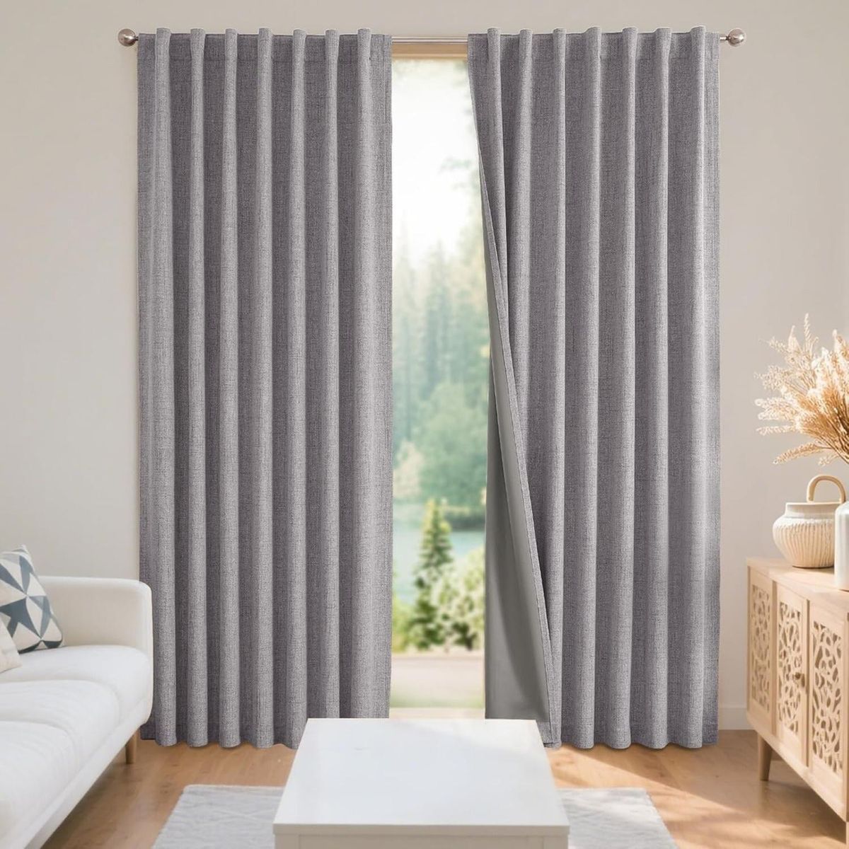 AZ AURAZEUS - Cortina 100% Blackout 2 Paños 220x140 Lino Termica Roller Az Gris