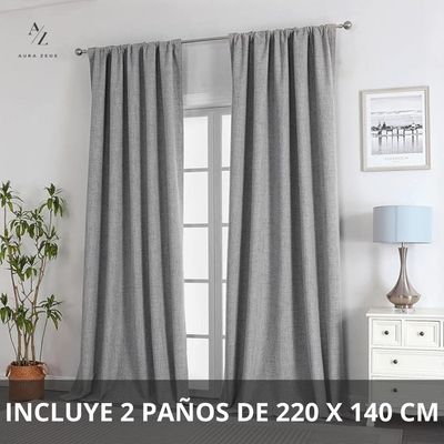 Imagen 2 del producto Cortina 100% Blackout 2 Paños 220x140 Lino Termica Roller Az Gris