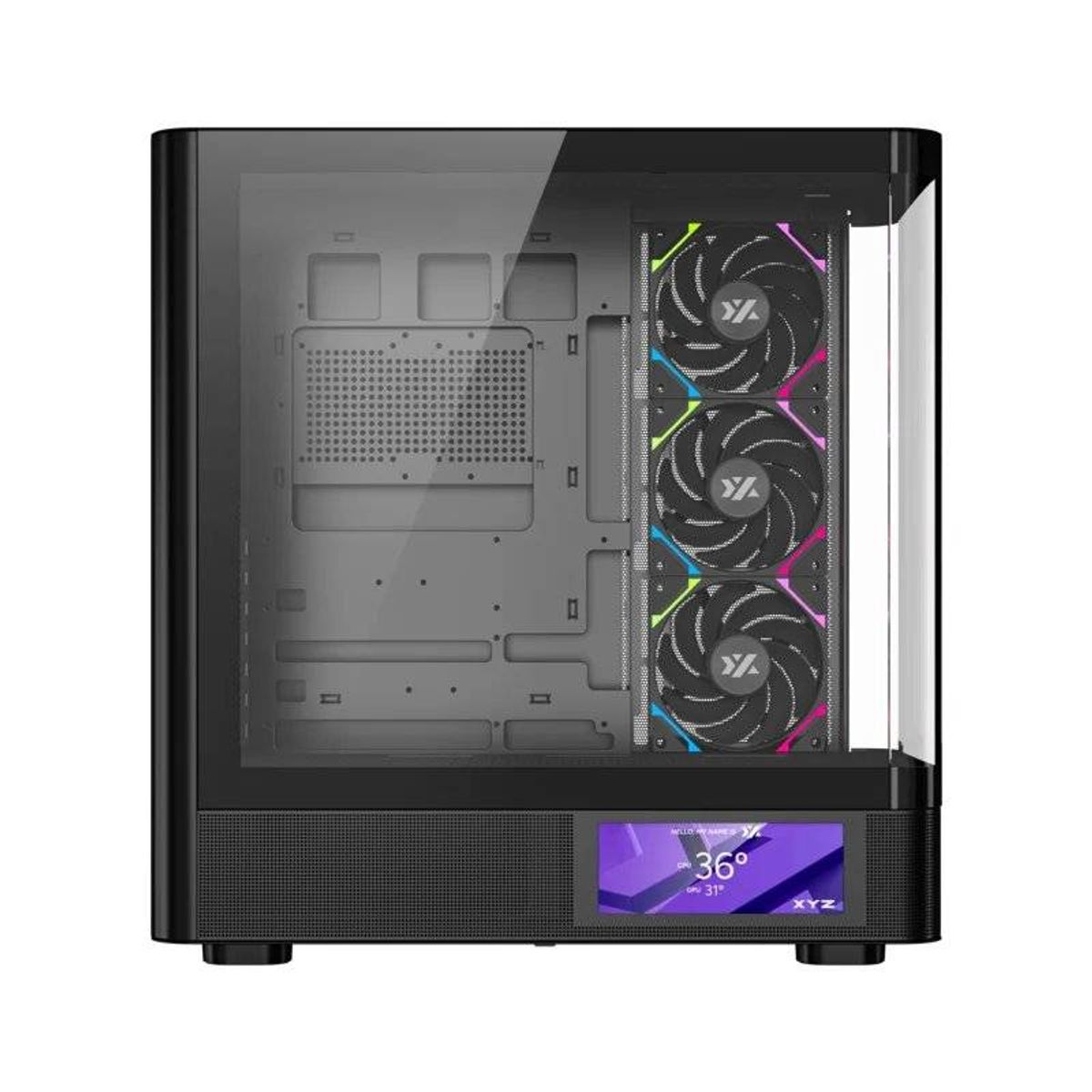 GENERICO - Gabinete Gamer XYZ Quantum PRO, Pantalla LCD, 4 Fans ARGB, Negro