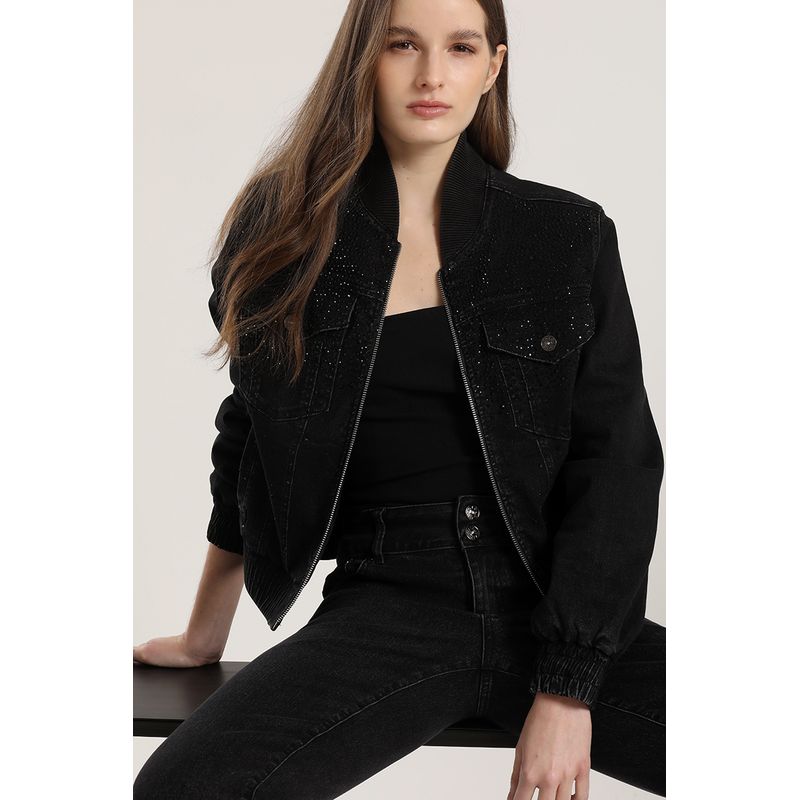 LIOLA - Chaqueta Bomber denim con strass Liola mujer negro