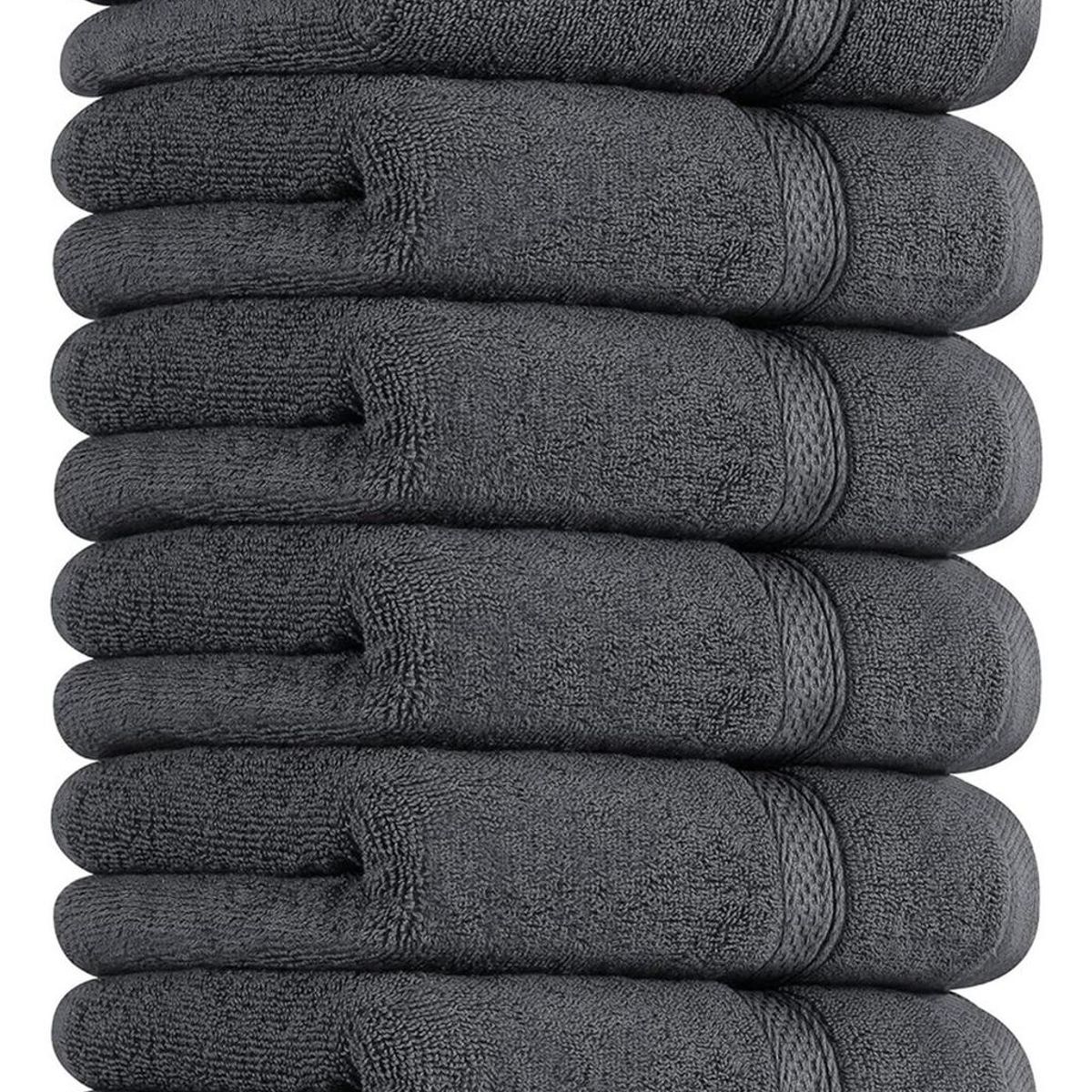 AZ AURAZEUS - Juego De 8 Toallas De Mano 70x40 Cm Algodon 500g Baño Set Az Gris